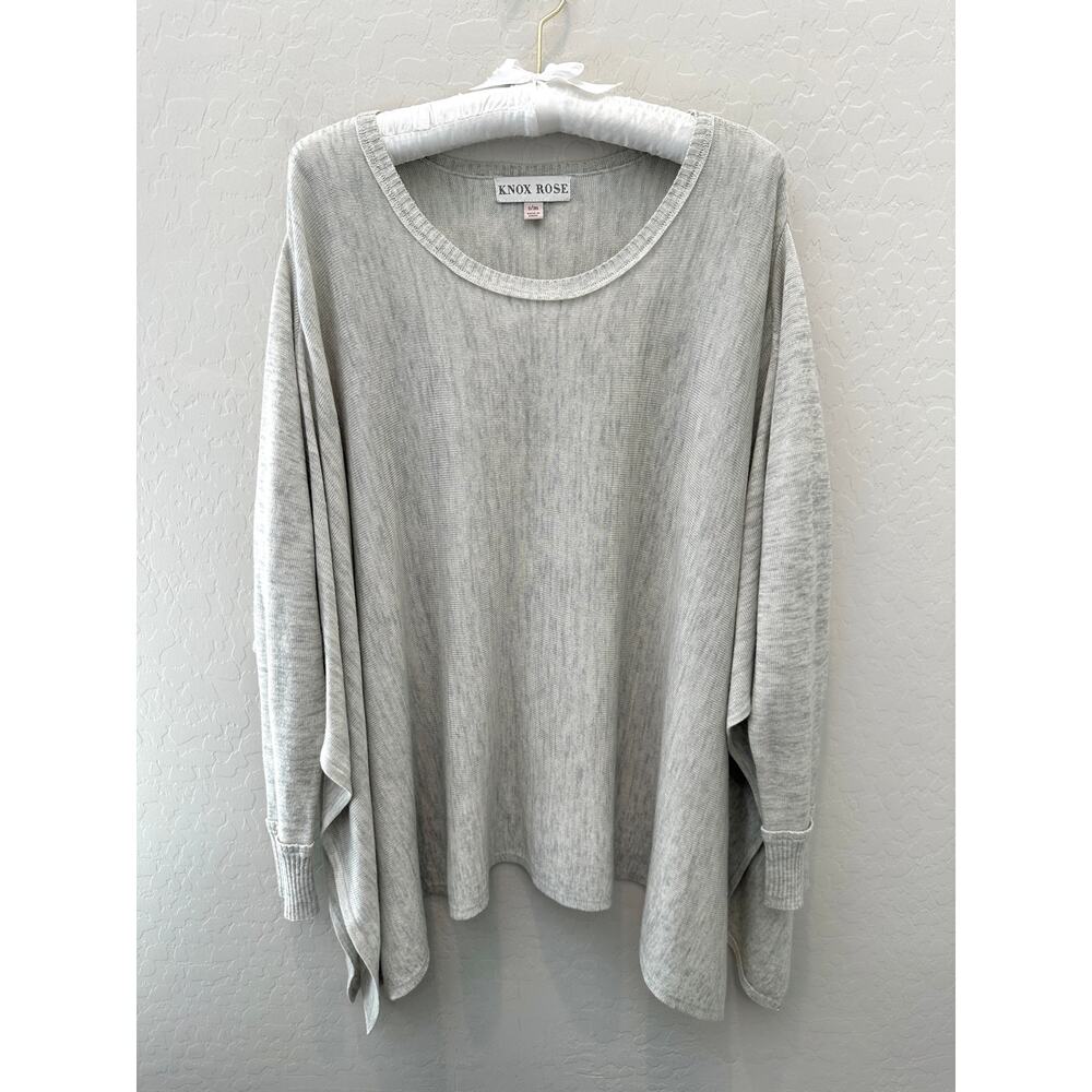 KNOX ROSE | Light Gray Oversized Long Sleeve Top Boho Drop Shoulder Tunic | S/M